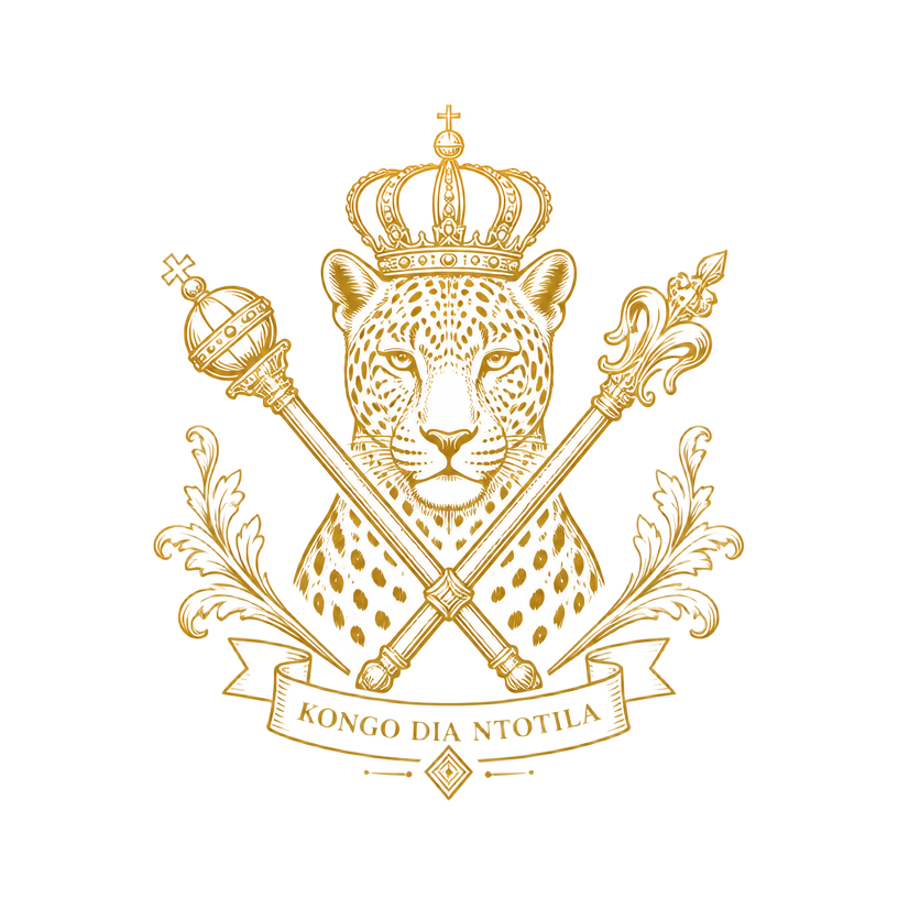 Kongo royal crest — crowned leopard with crossed sceptres